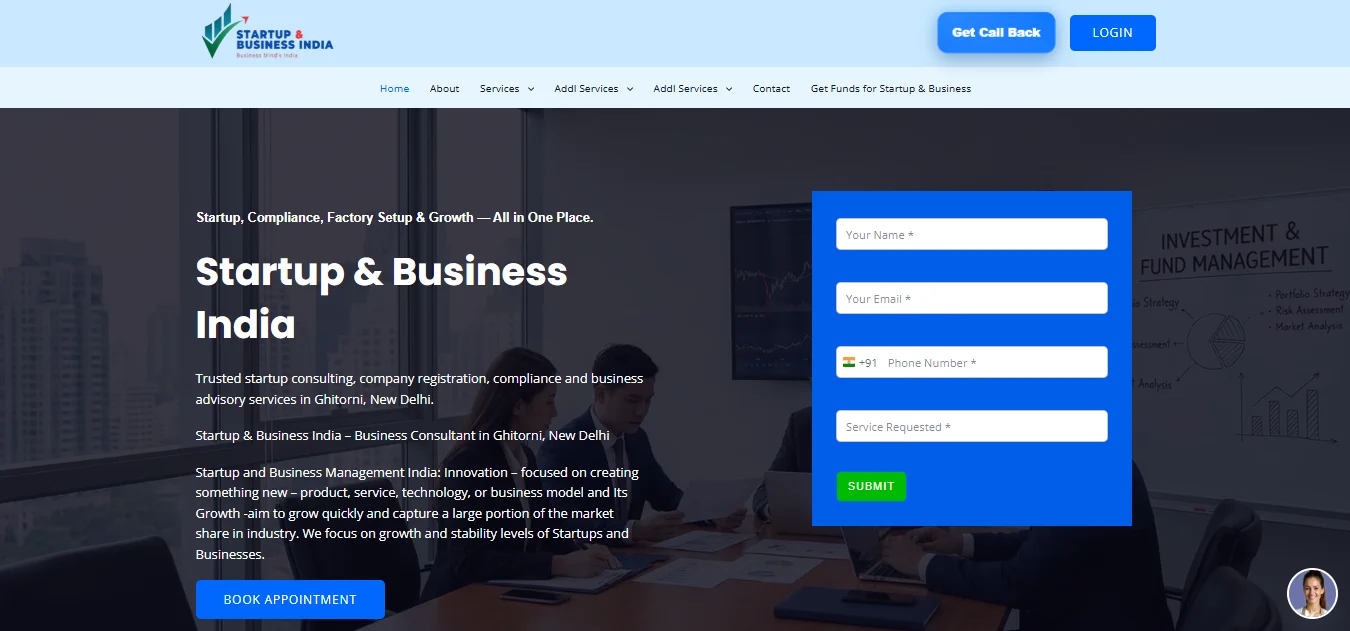 Startup and Business India WordPress website built with Elementor for lead generation and business services